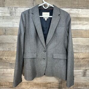 Banana Republic Tall Womens Gray Herringbone Wool Blend Stretch Blazer Size 8